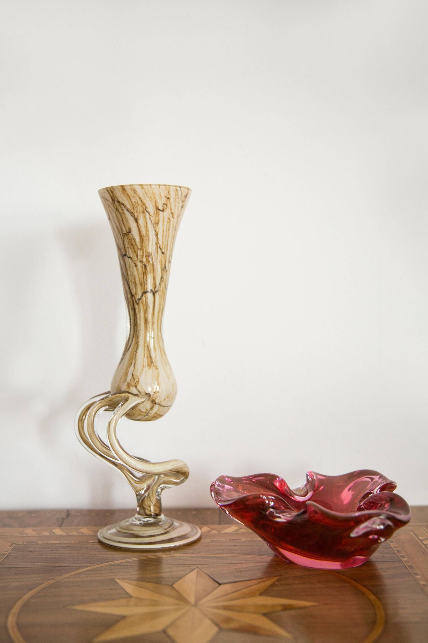 Vintage mid-century artistic vase, beige sand, Murano glass, Europe, 1970.