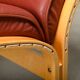 Pair Ingmar Relling Siesta Lounge Chairs in Beech and Burgundy Leather