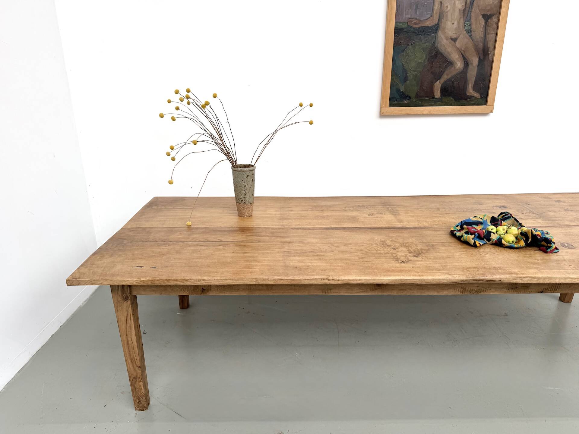 Very large farmhouse table in solid oak, 1950s – L300 cm