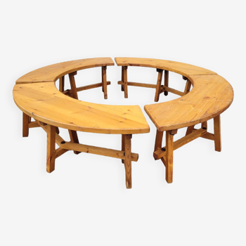 Curved fir benches.set of 4