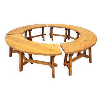 Curved fir benches.set of 4