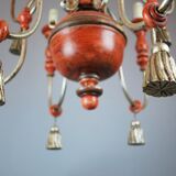 Italian chandelier in patinated wood, 50s