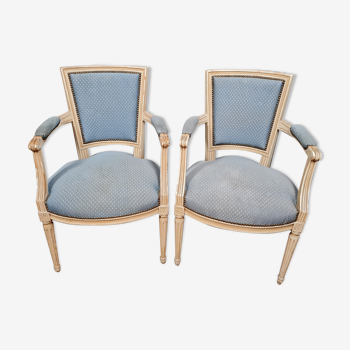 Paire de fauteuils Louis XVI en bois laqué vers 1900