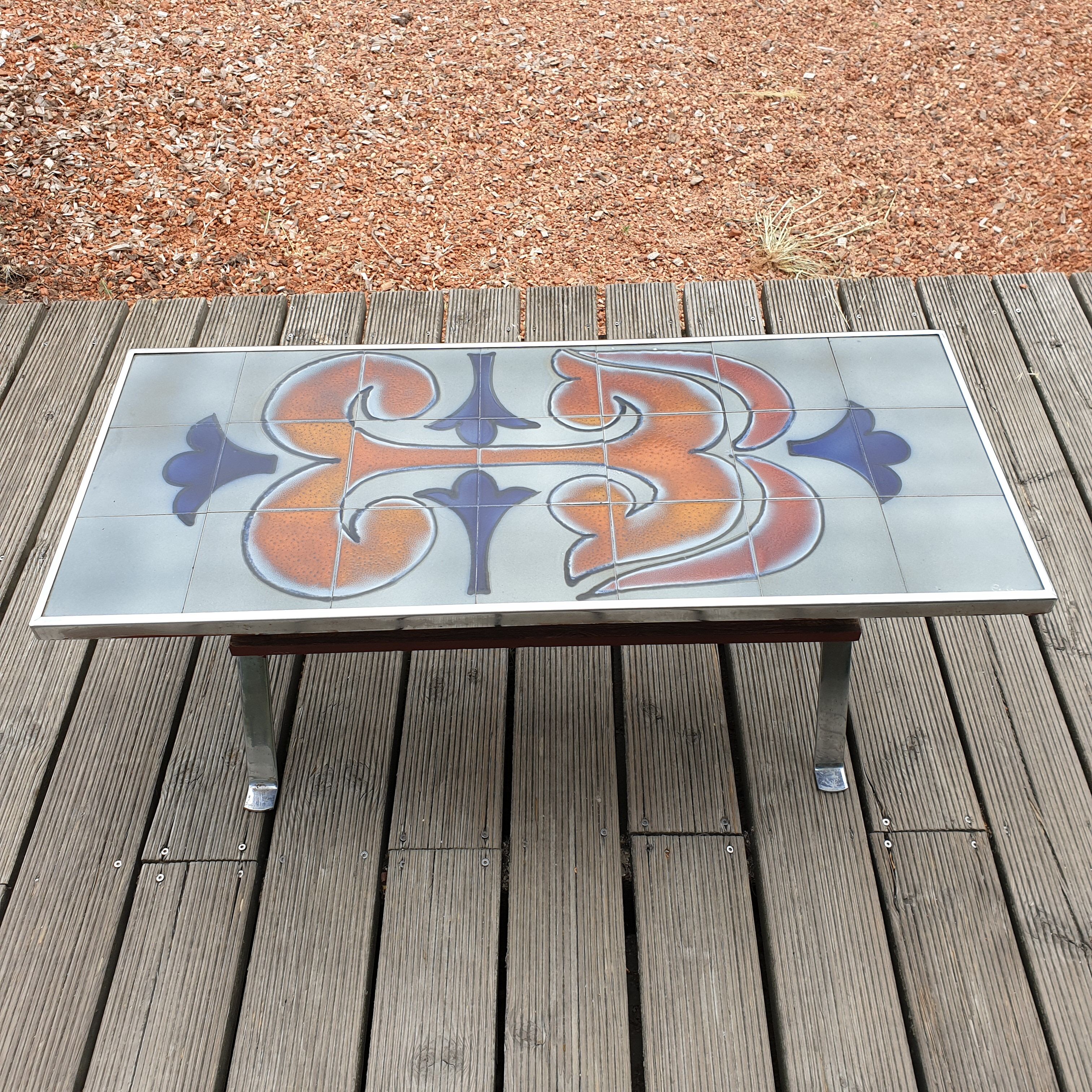 Table basse carrelee design 1960 signed