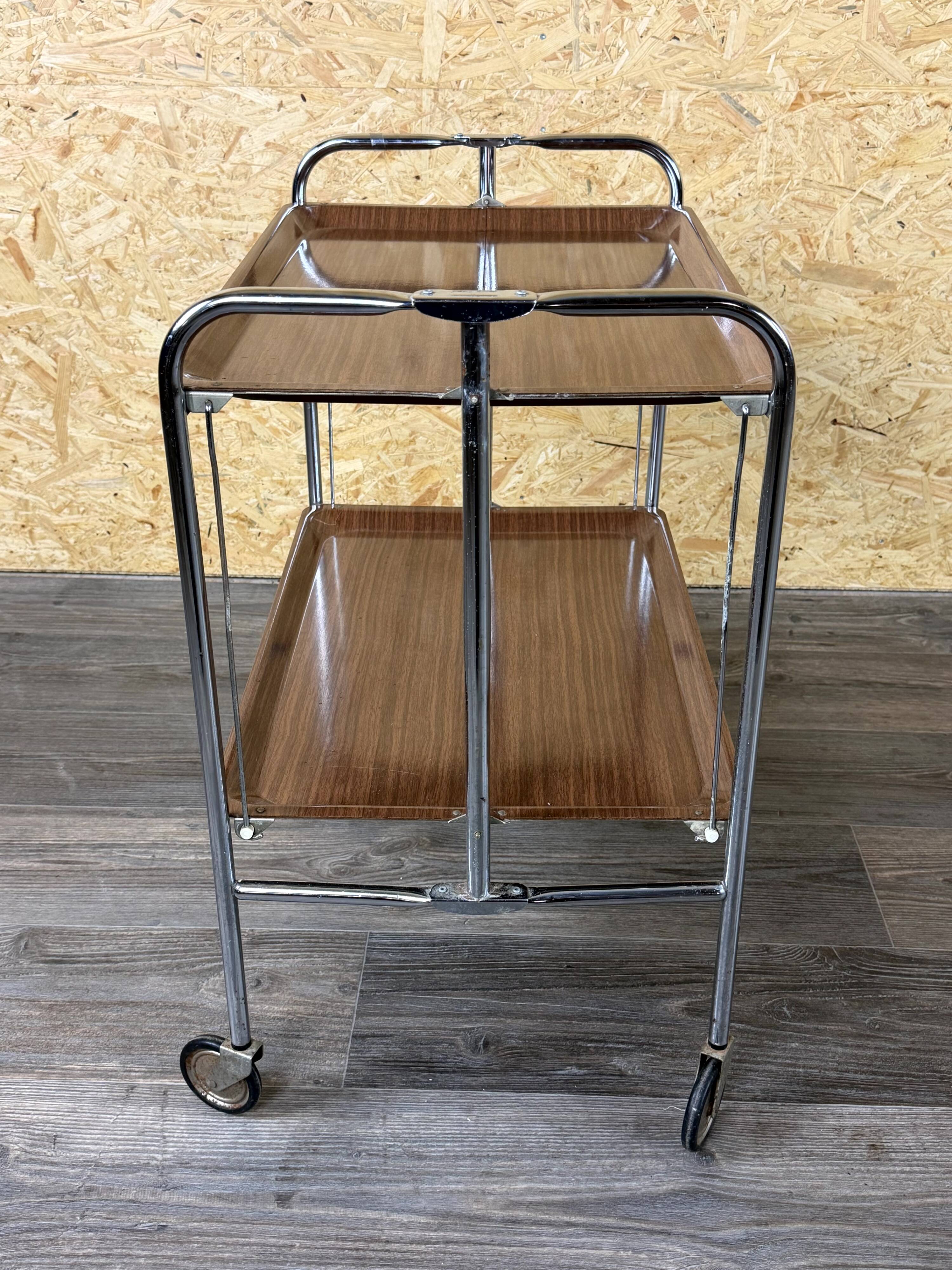 1960s 1970s Serving Cart Dinette Side Table Space Age Design Chrome Brown