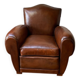 French leather club chair, chapeau de gendarme model, circa 1940