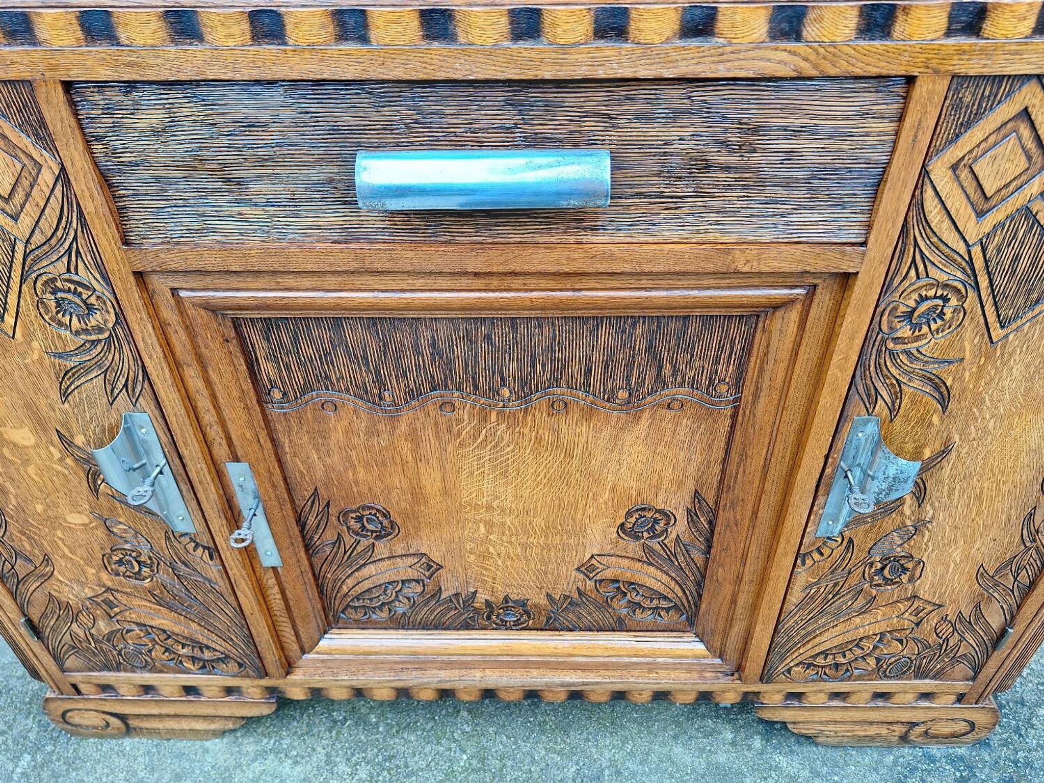 Art deco sideboard marble top, old buffet furniture, vintage dresser