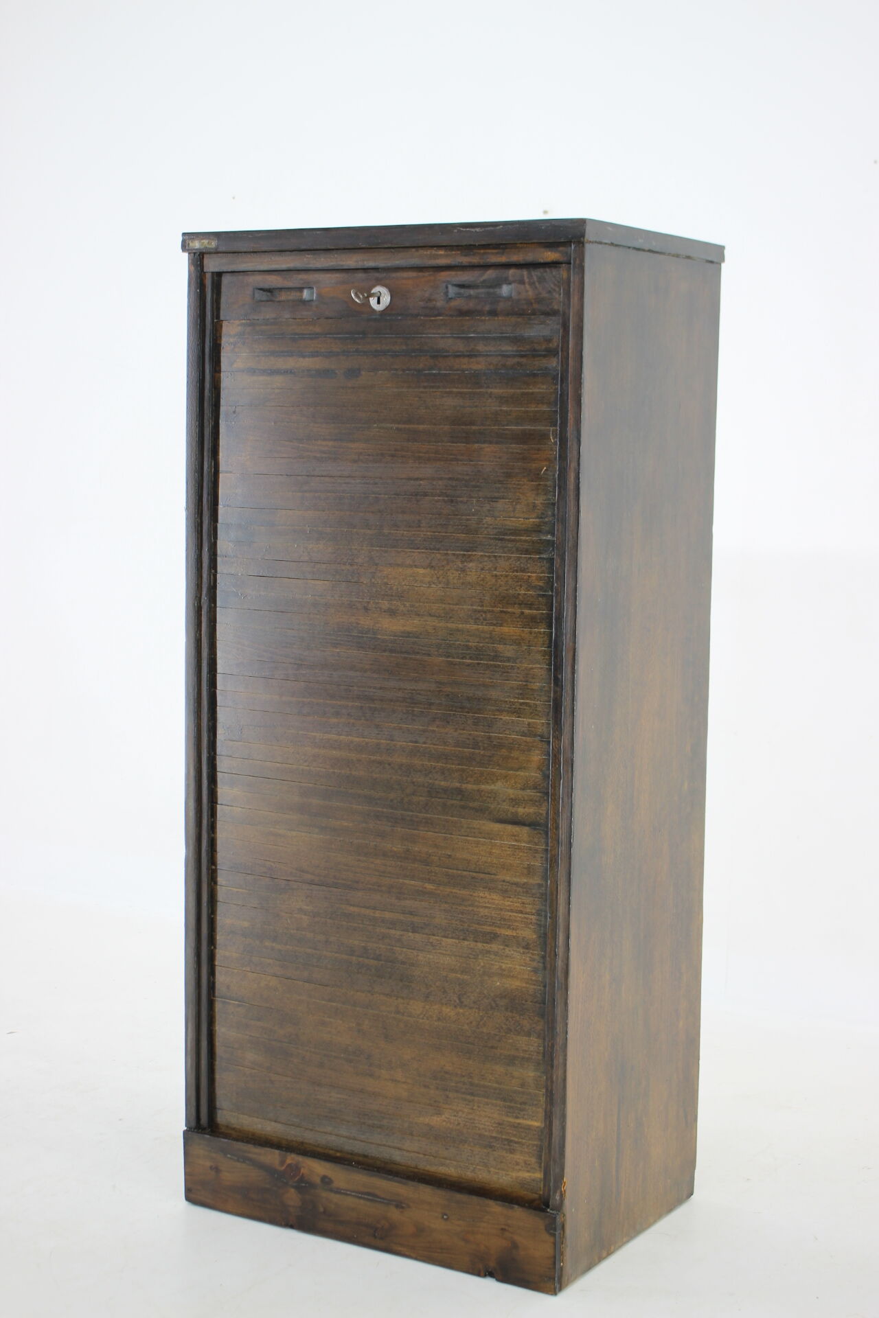 1960s beech tambour cabinet, czechoslovakia