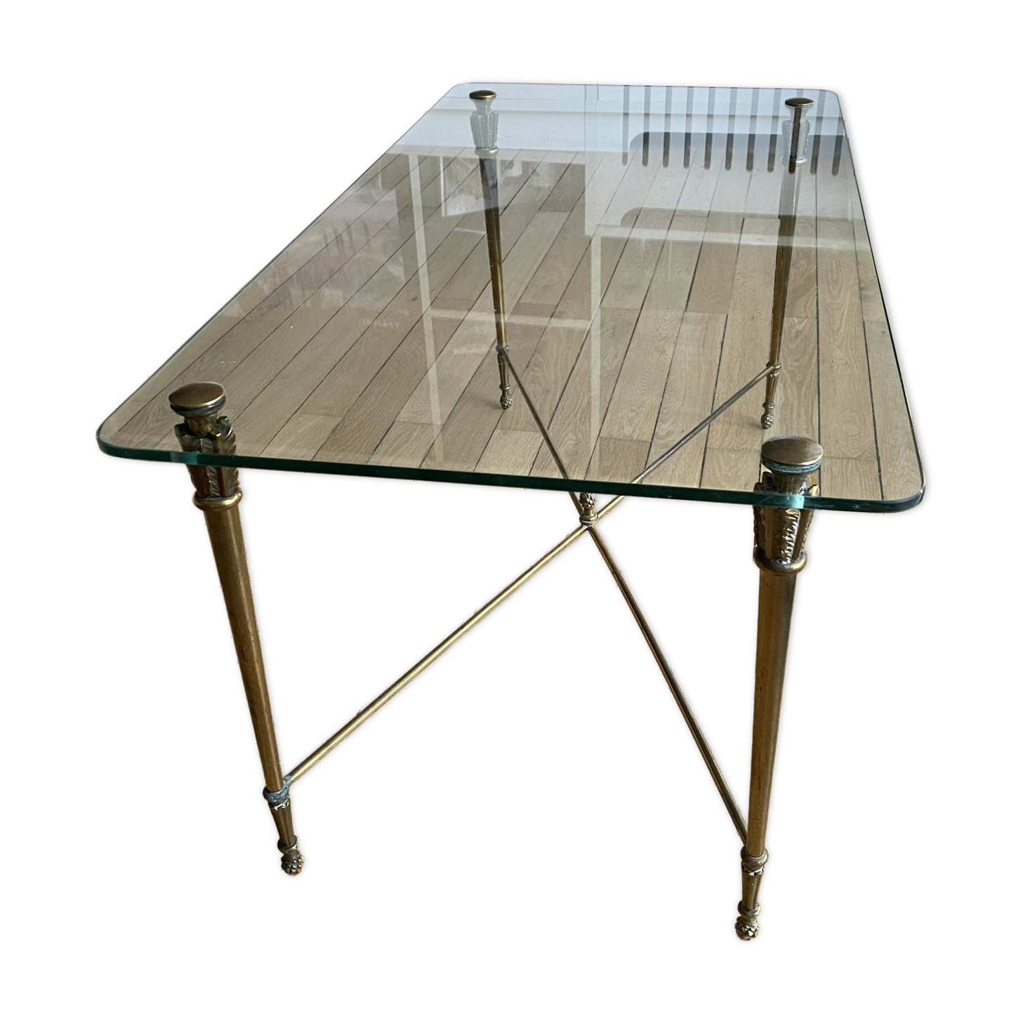 Table basse verre et laiton Art déco style Baguès