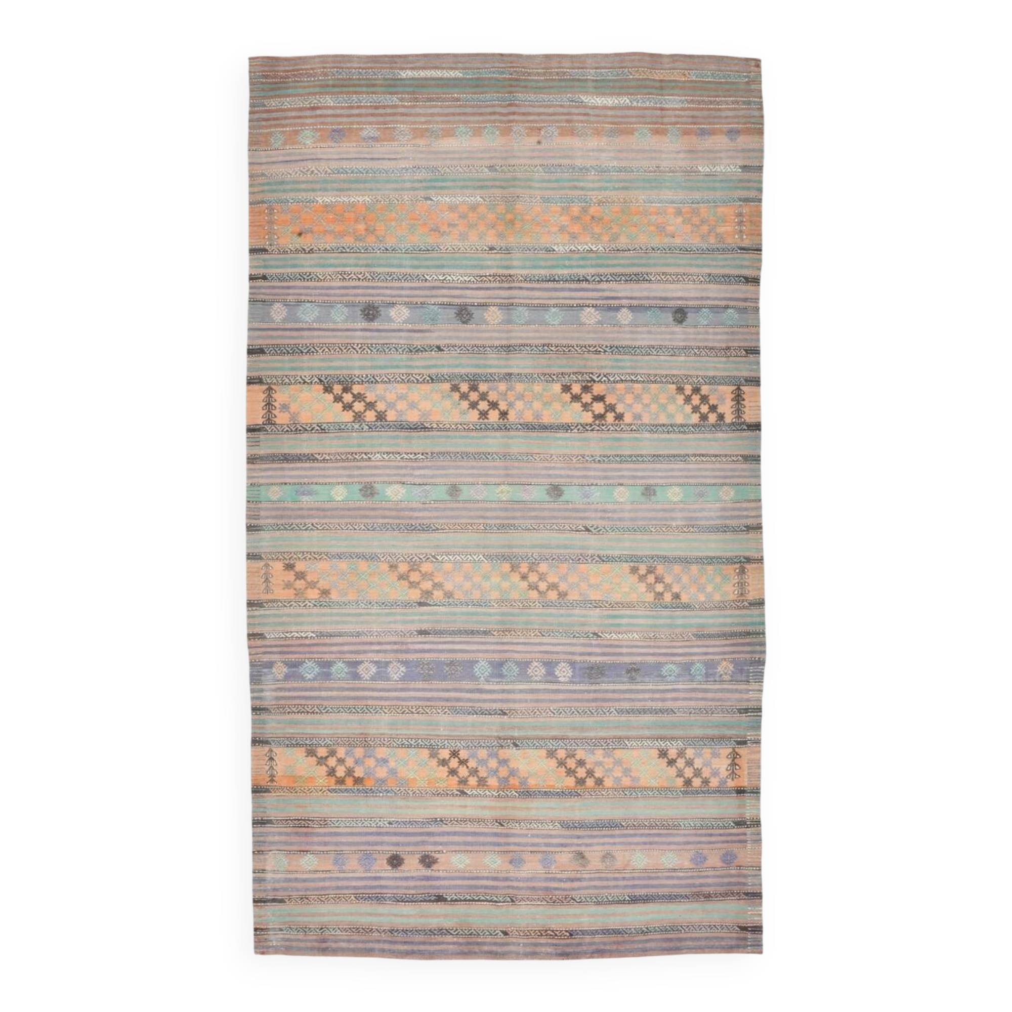 Grand Kilim Vintage Rayé Multicolore, Motifs Tribaux Anatoliens, 168x303 Cm