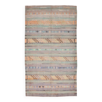Grand Kilim Vintage Rayé Multicolore, Motifs Tribaux Anatoliens, 168x303 Cm