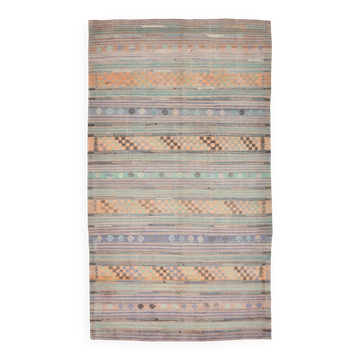 Grand Kilim Vintage Rayé Multicolore, Motifs Tribaux Anatoliens, 168x303 Cm