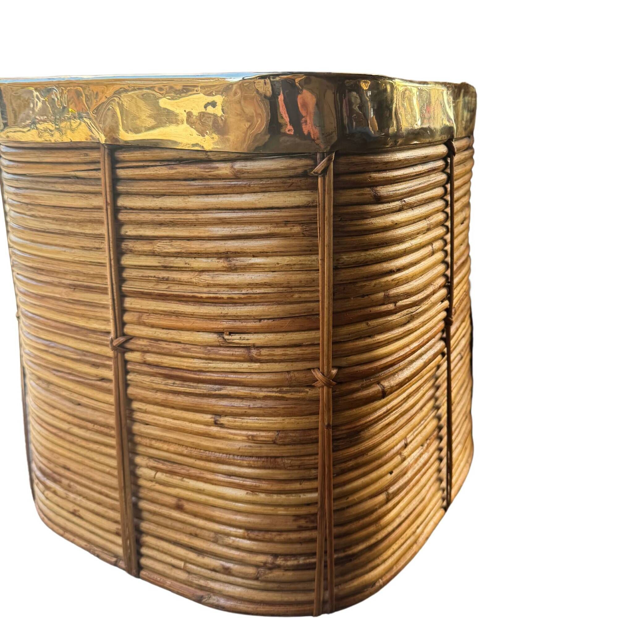 Rattan & Brass Wastepaper Basket | Italy 1970s