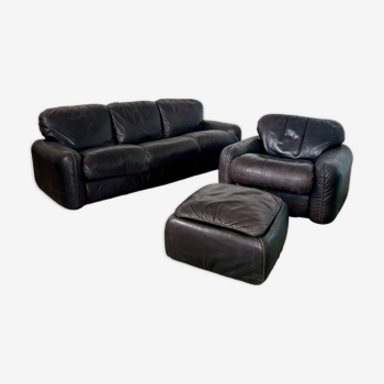 Canapé et fauteuils en cuir design italien Arrigo Arrigoni pour Busnelli salon  vintage année 80