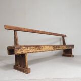 Pine bench with backrest, 2.5 metres long, 1950s.