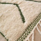 Magnificent Berber carpet Béni Ouarain green and white with diamonds and braided border