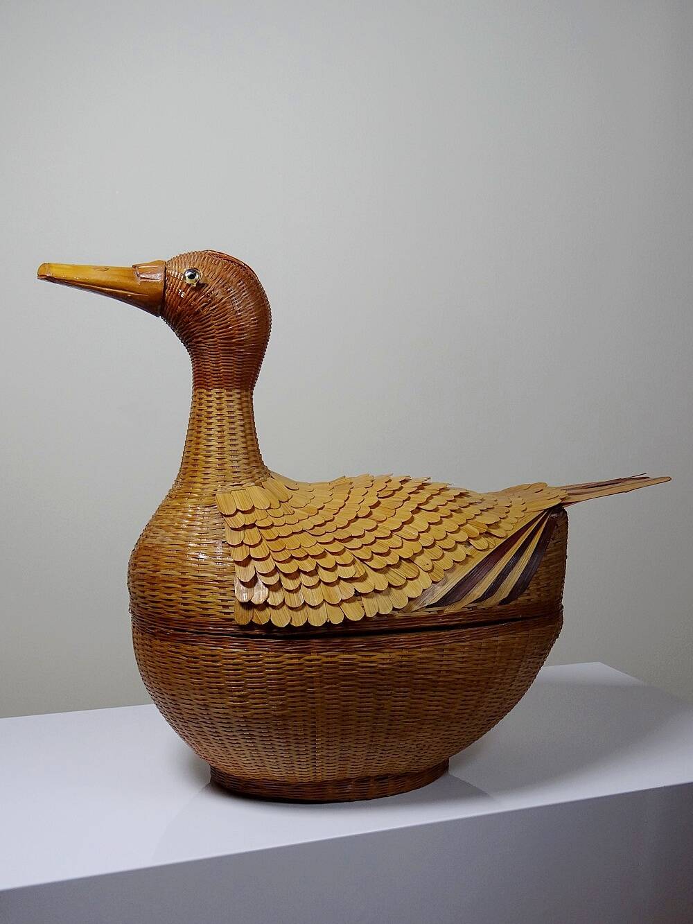 Large bamboo duck box, woven rattan, vintage Shanghai Handicrafts China