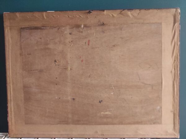 Peinture à l'huile française vintage de chrysanthèmes