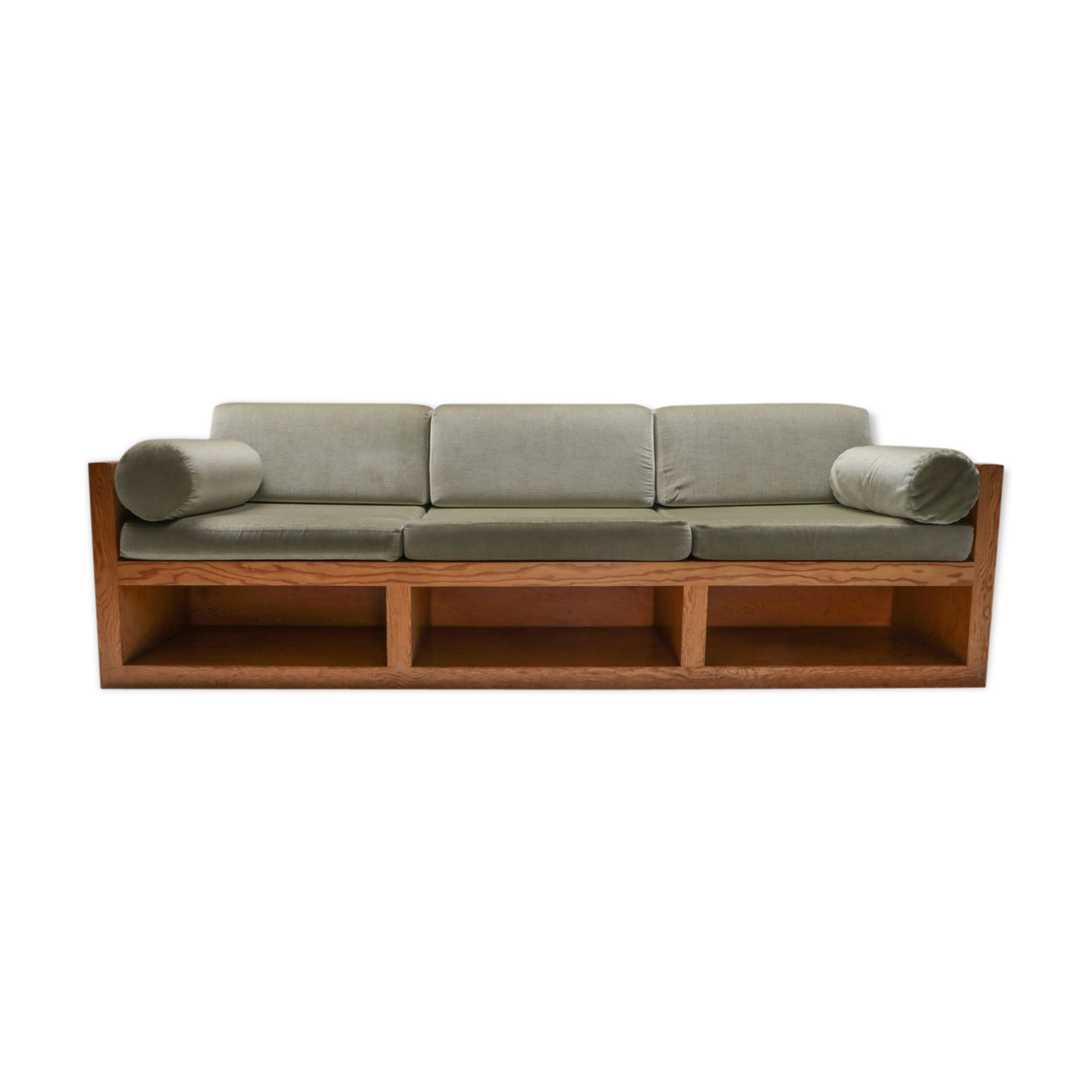 Three-seater sofa in moss green velvet and pitch pitch 1960