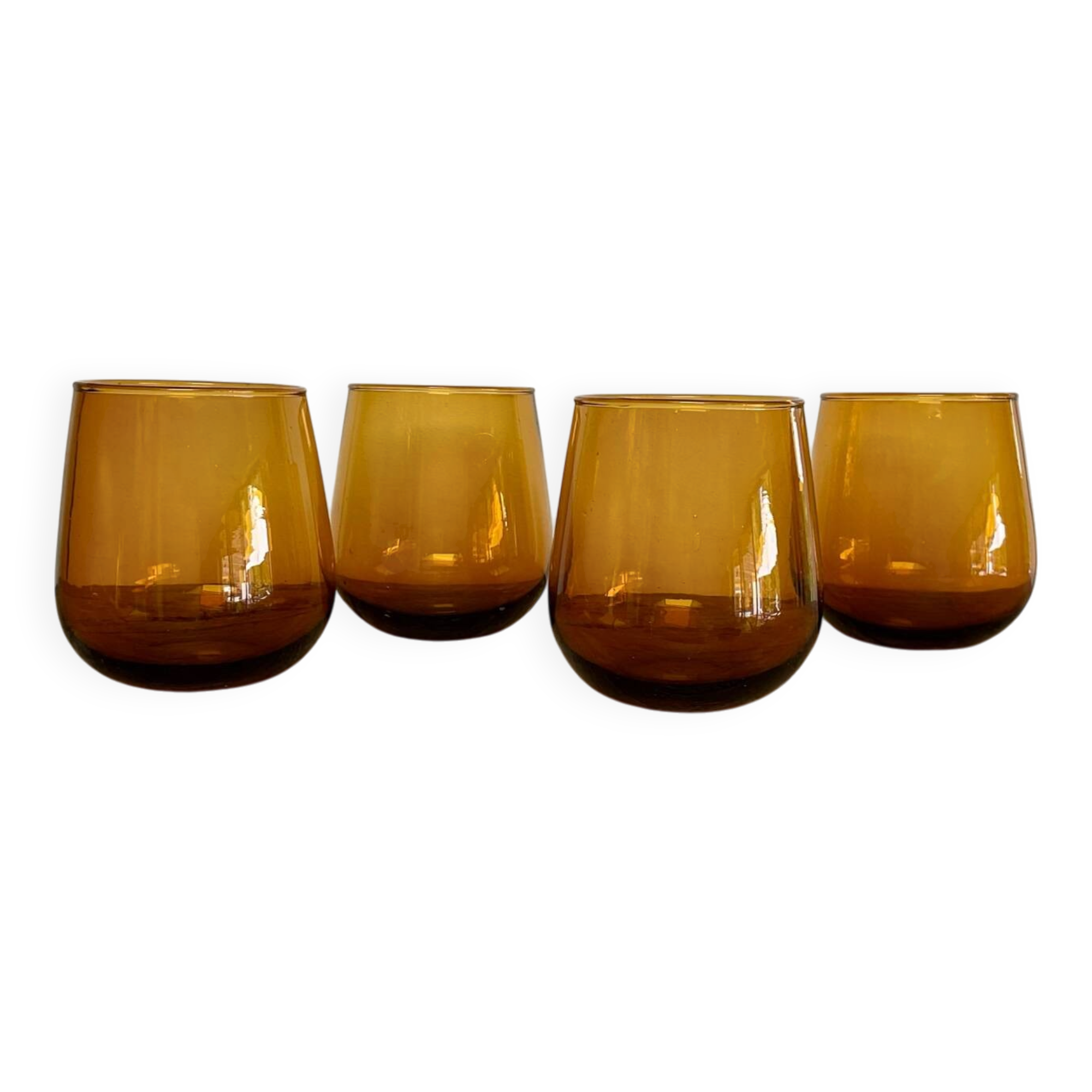 4 vintage amber bubble glasses
