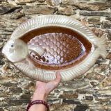 Fish plates, dish and sauce boat, Italian barbotine, 1970