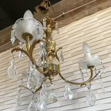 Vintage metal and crystal pendant chandelier, early 20th century.