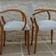 Chic 1950s bridge chairs in solid wood, white and beige, hand-stitched.