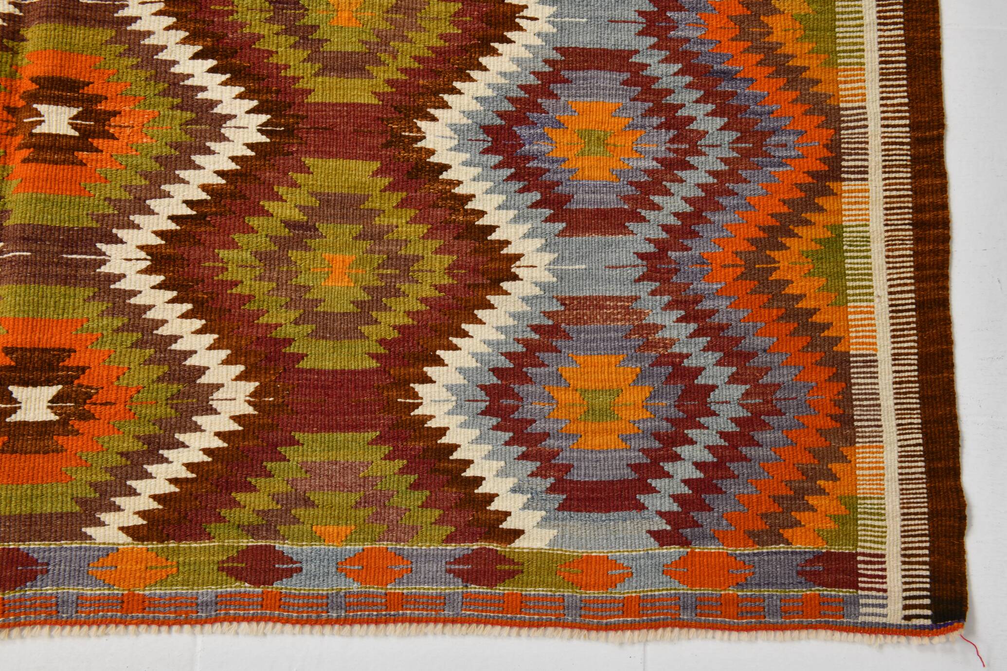 6x9 Orange Green Tribal Vintage Kilim Rug, 177x290Cm