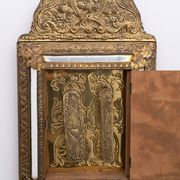 Antique Dutch Brass Ornate Repousse hanging Mirror Hall Cabinet