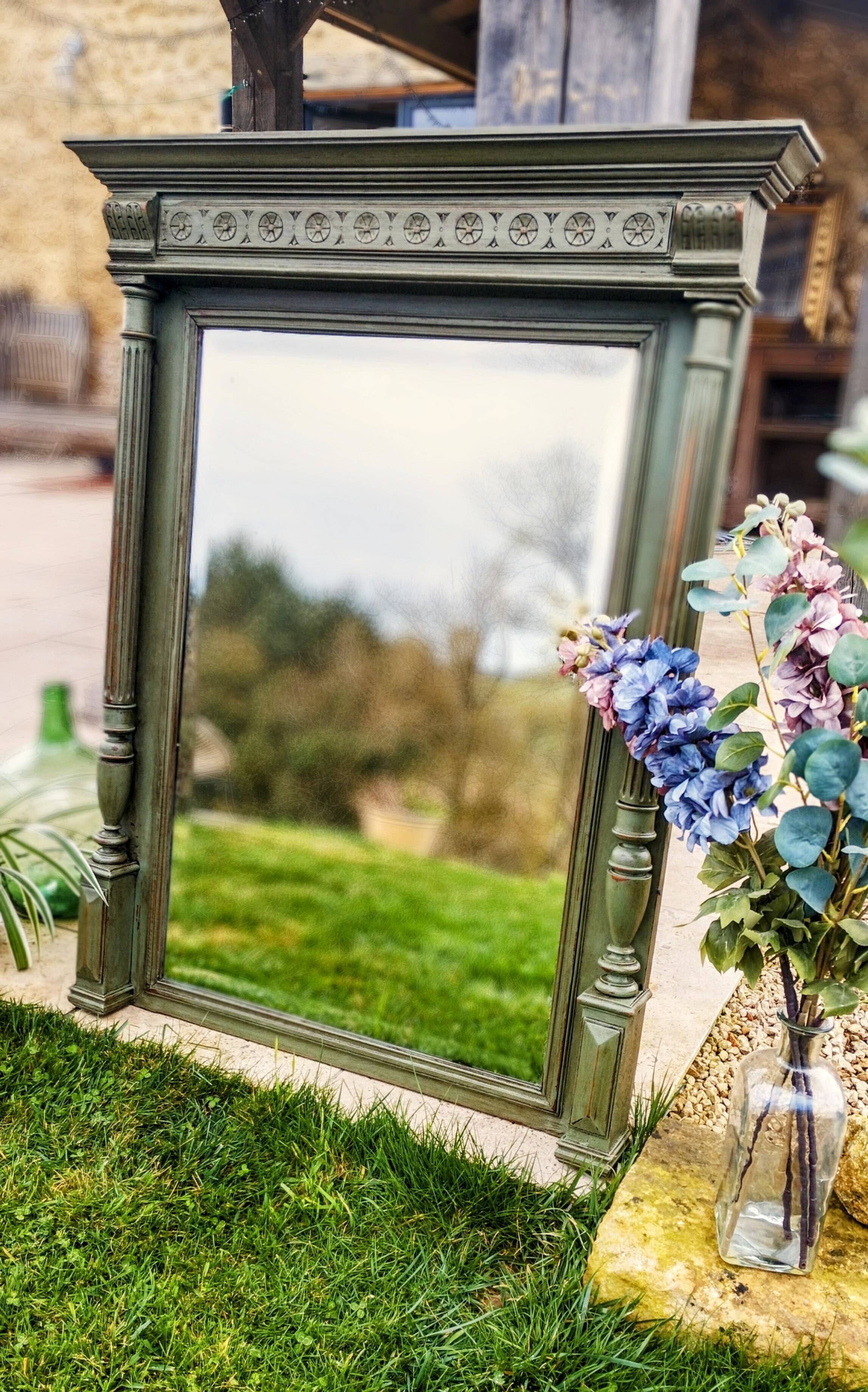 Antique olive green mirror