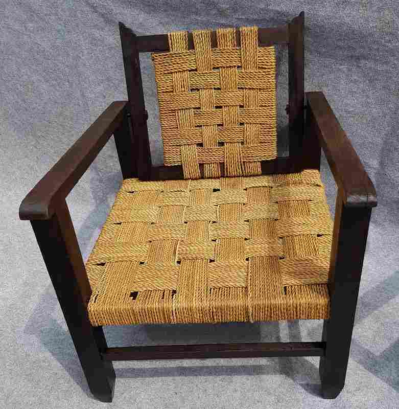 Set of chairs and armchairs from 1940, wood and woven vegetable rope