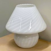 Vintage white swirl glass mushroom lamp – Italian style opaline table lamp. 1970