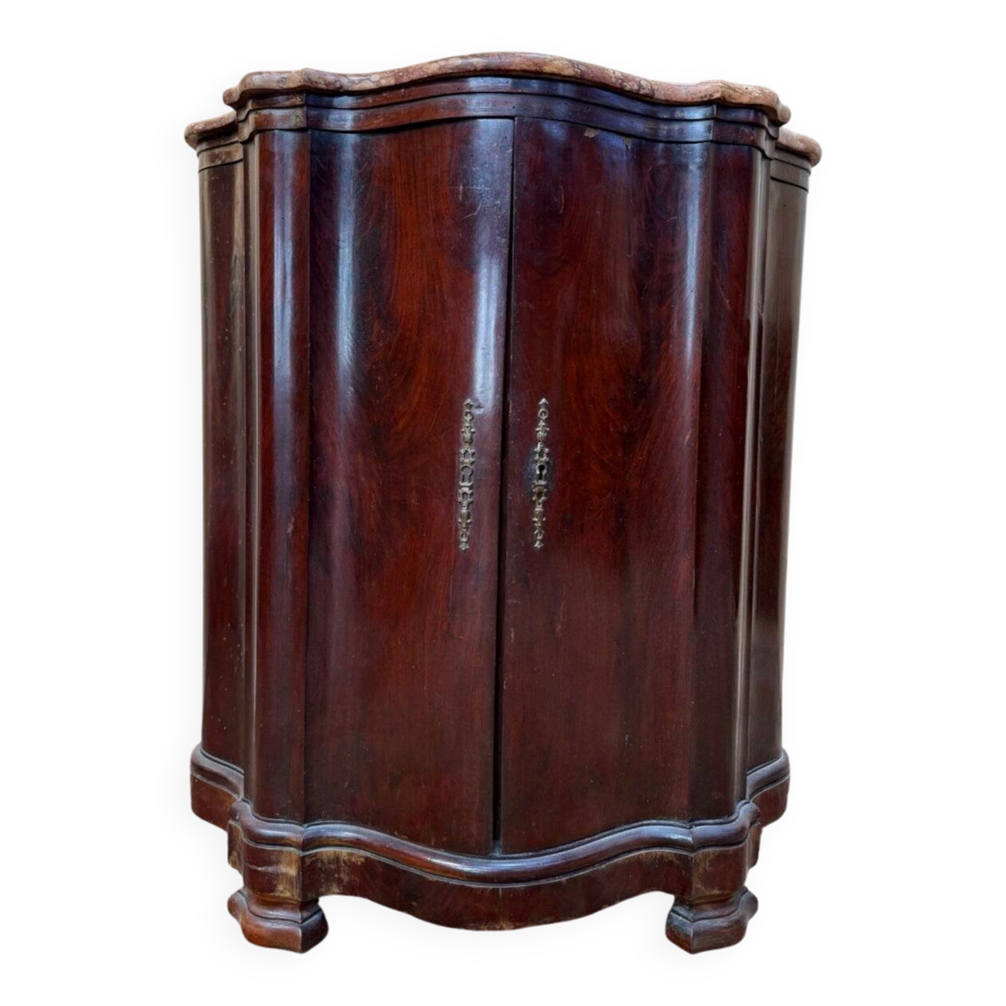 Curved corner buffet Napoleon III – Flamed mahogany and original marble