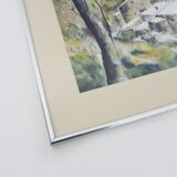 Original watercolor by Carani church in the mountains. Signed