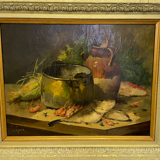 Tableau Nature Morte au poisson crevette  Le Roux