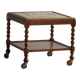Modern Danish service table with turned spool legs and coloured tiles, 1950s.