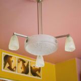 Art deco nickel plated bronze chandelier with art deco tulip glass, ceiling lamp, art deco pendant light, 30