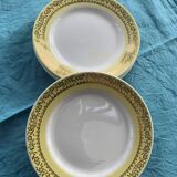6 small plates with yellow borders and floral pattern gold antiques