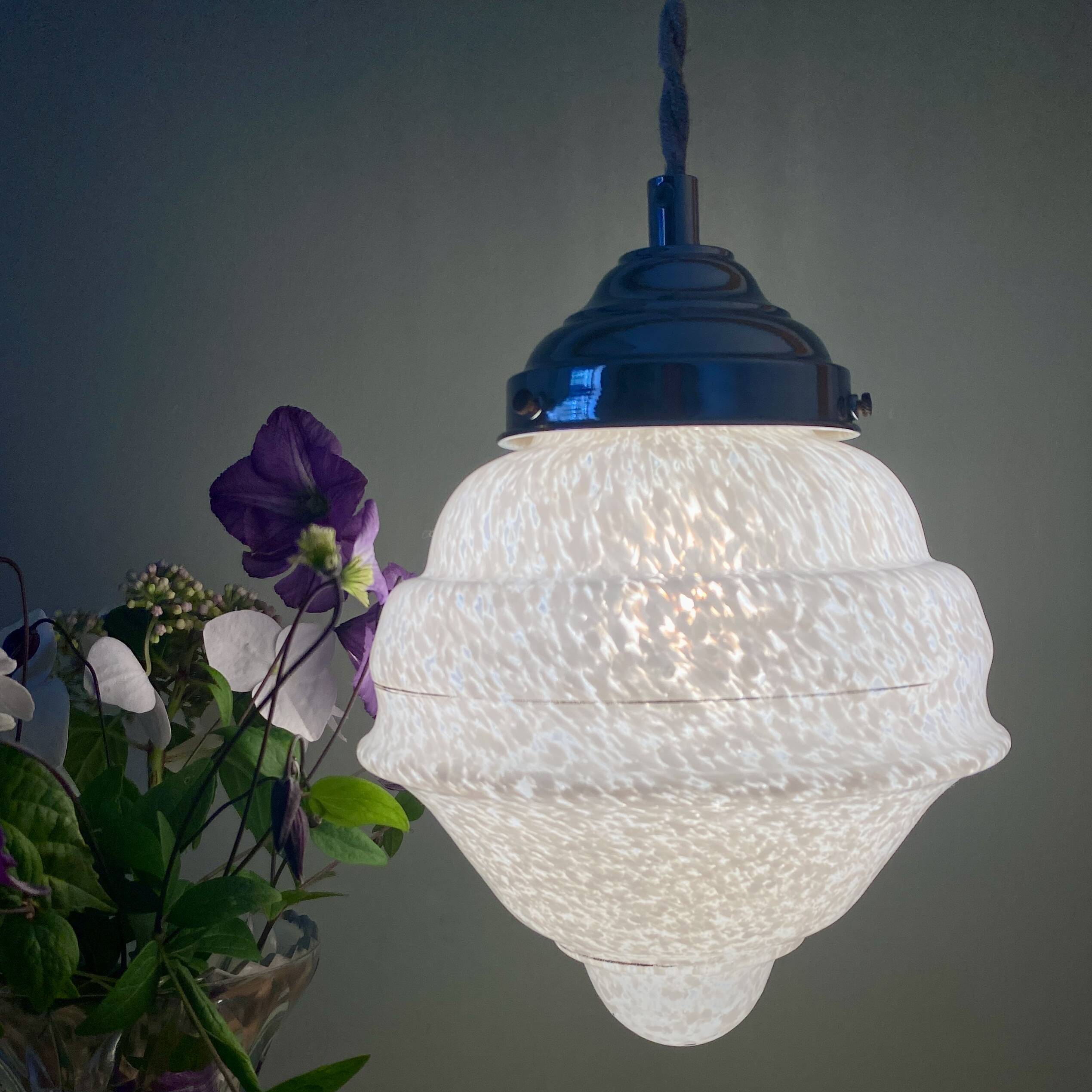 Vintage art deco globe pendant light in white Clichy glass