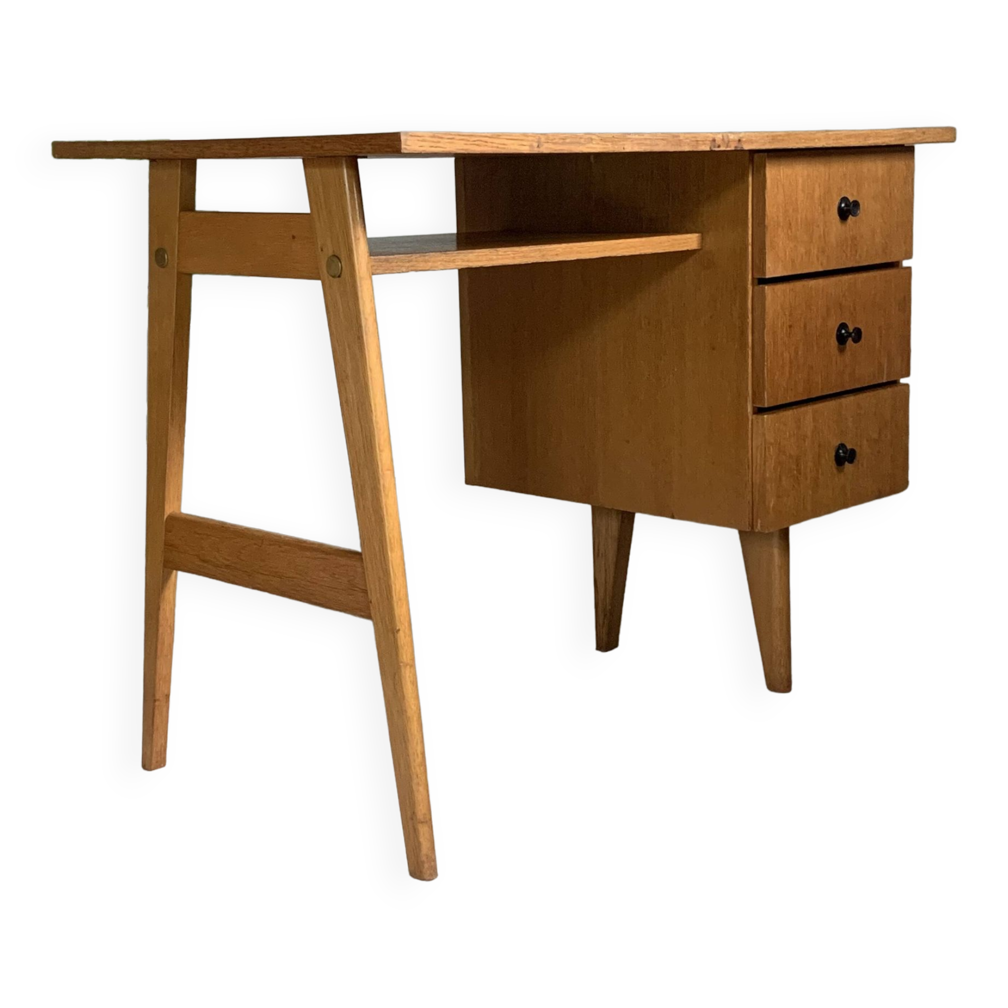 Vintage oak compass foot desk