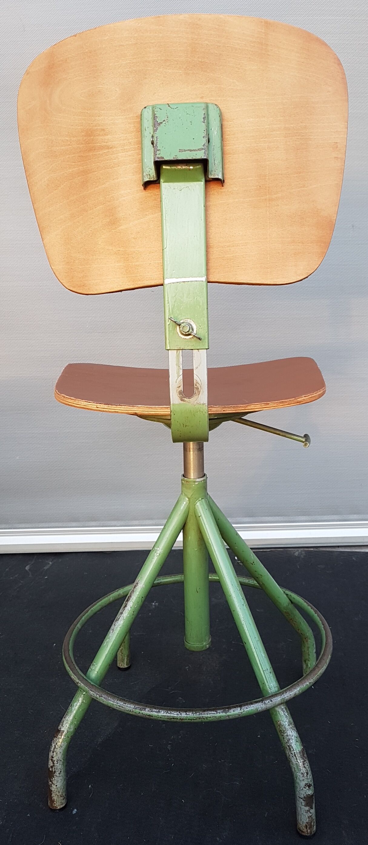 Vintage architect's workshop chair BAO green and chocolate leather