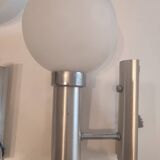 Pair of minimalist 70s opaline wall lights