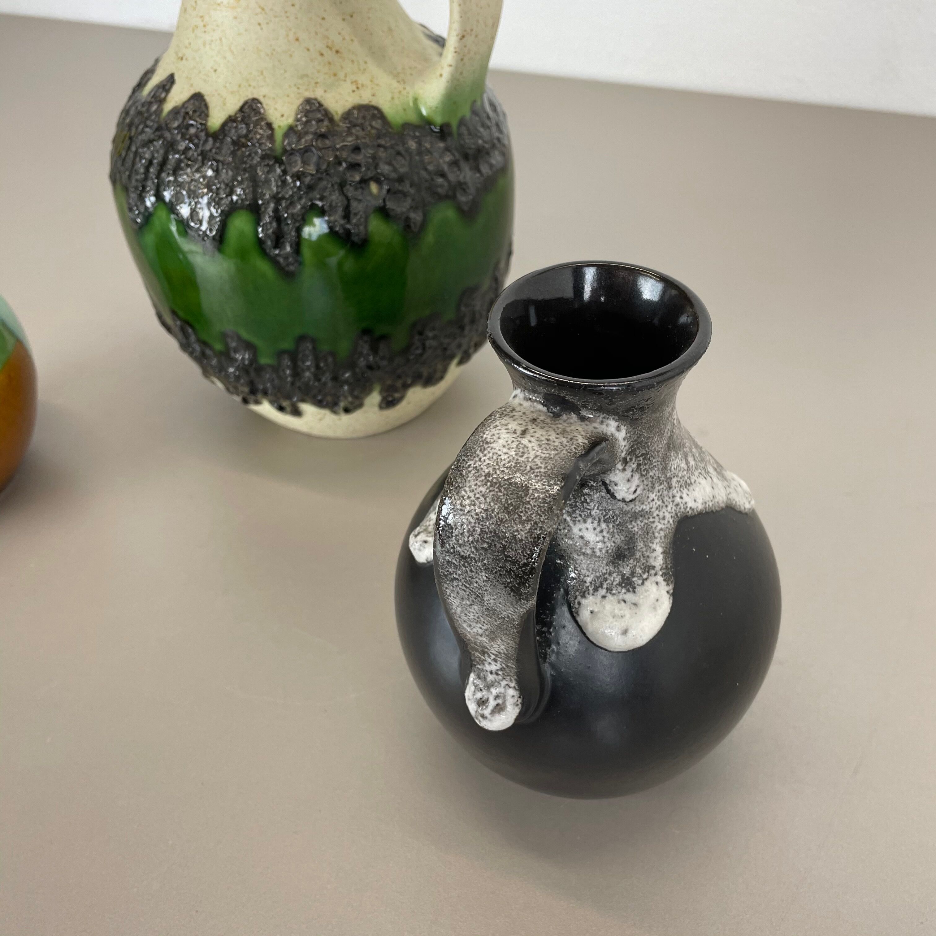 Set of 3 multi-color Fat Lava Op Art pottery vase made Bay Ceramics, Germany