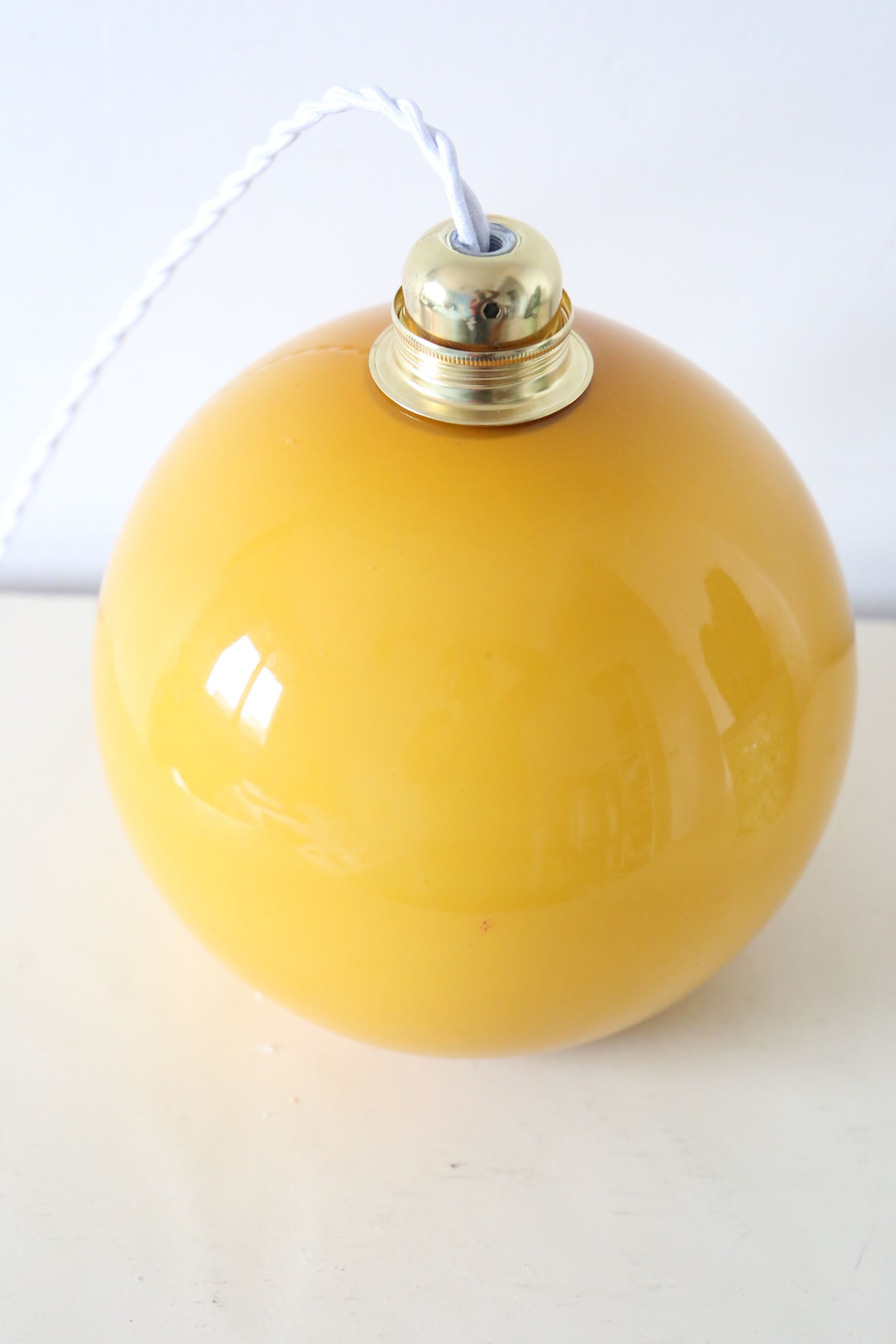 Orange round opaline hanging lamp vintage
