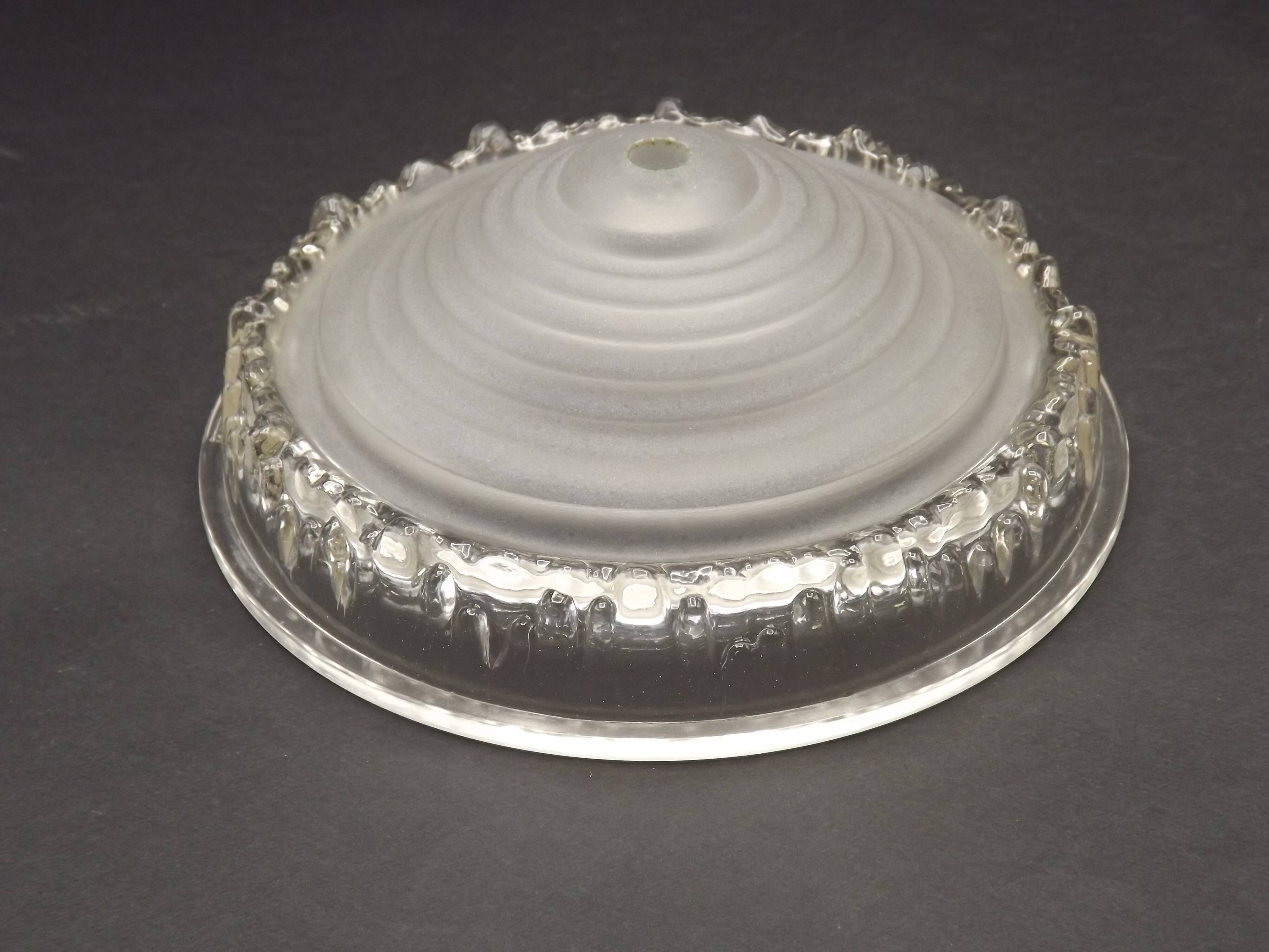 Signed EZAN France Frosted & Clear Glass Icicle Shades - Art Deco Lighting