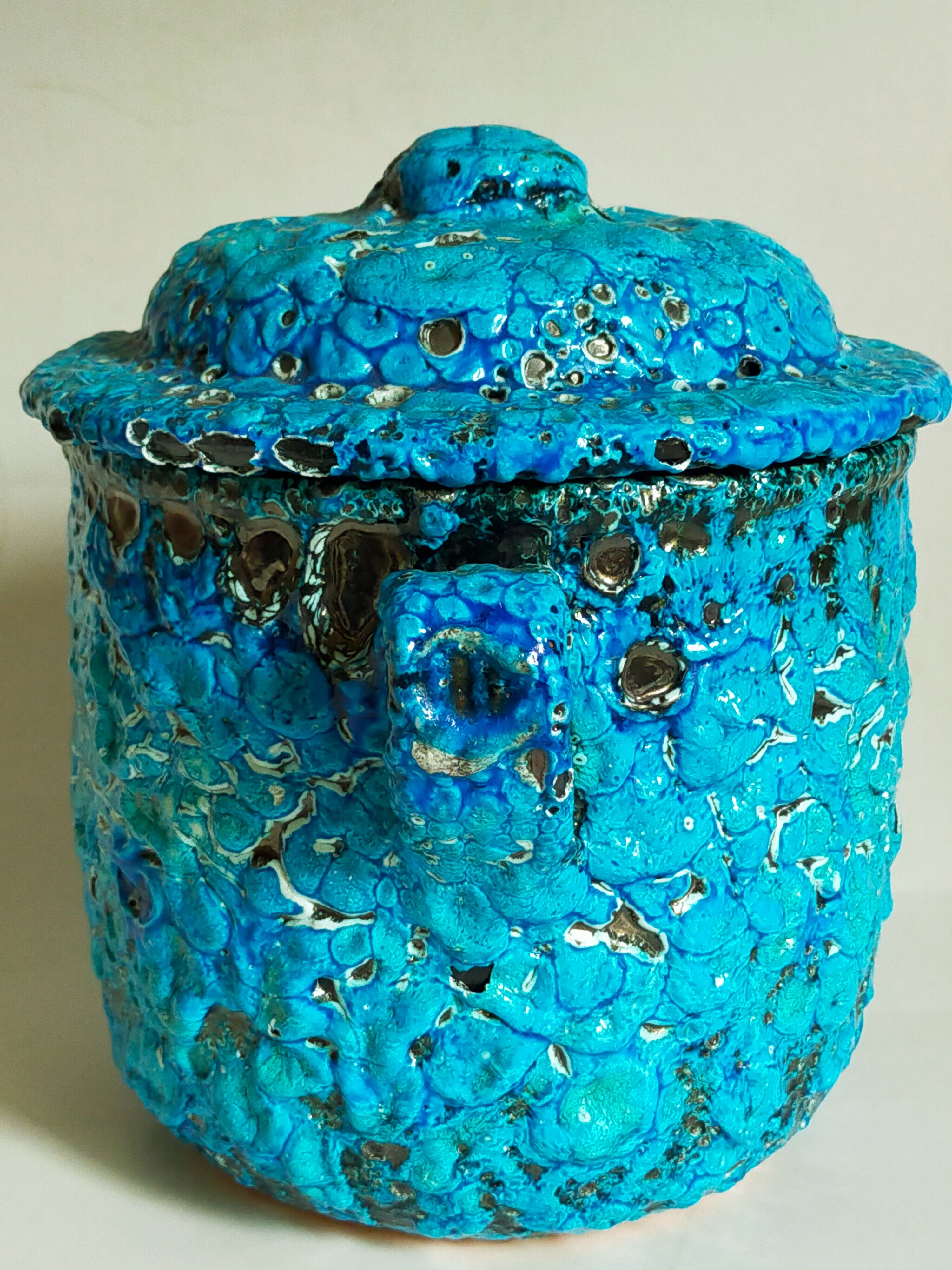 Covered ceramic pot fat-lava foam glaciers, enamels le cyclope, annecy