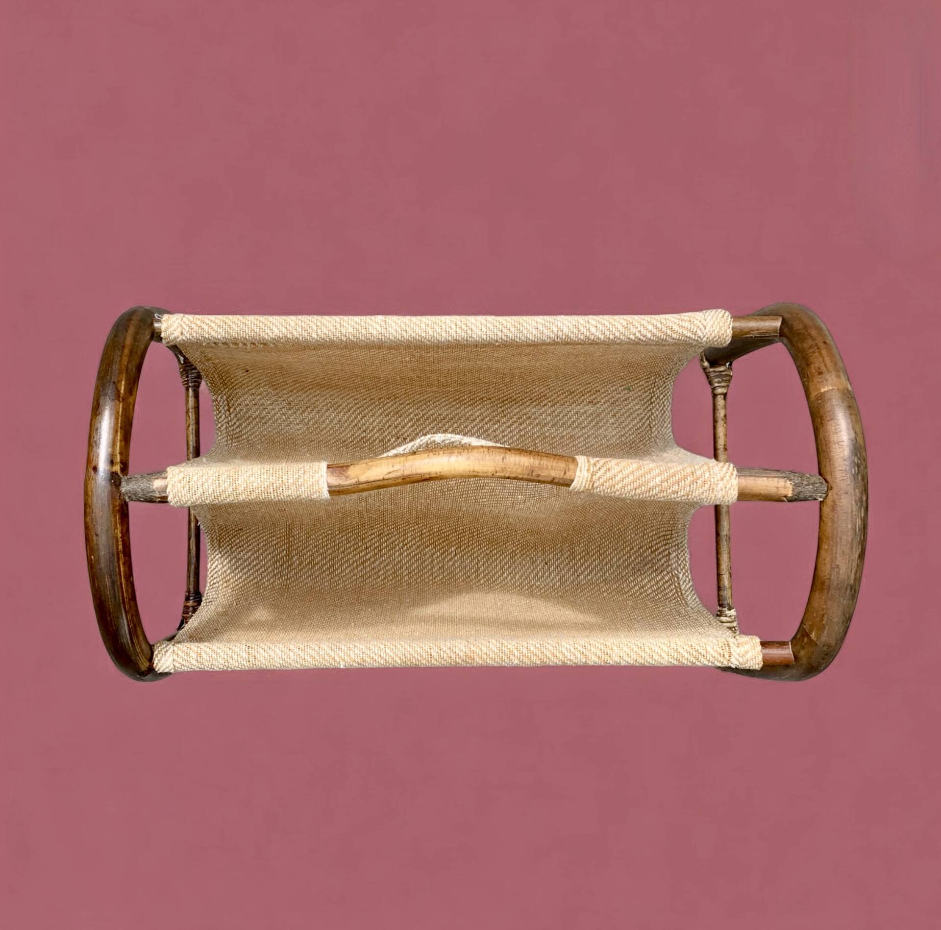 Vintage bamboo and fabric magazine rack
