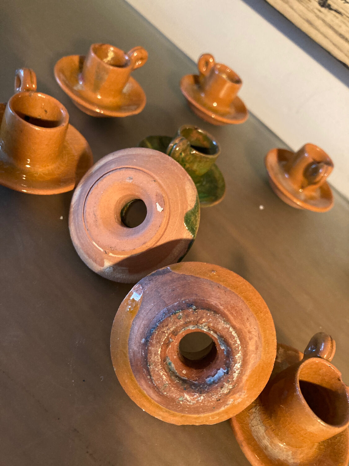 11 candle holders in glazed ceramic Provence