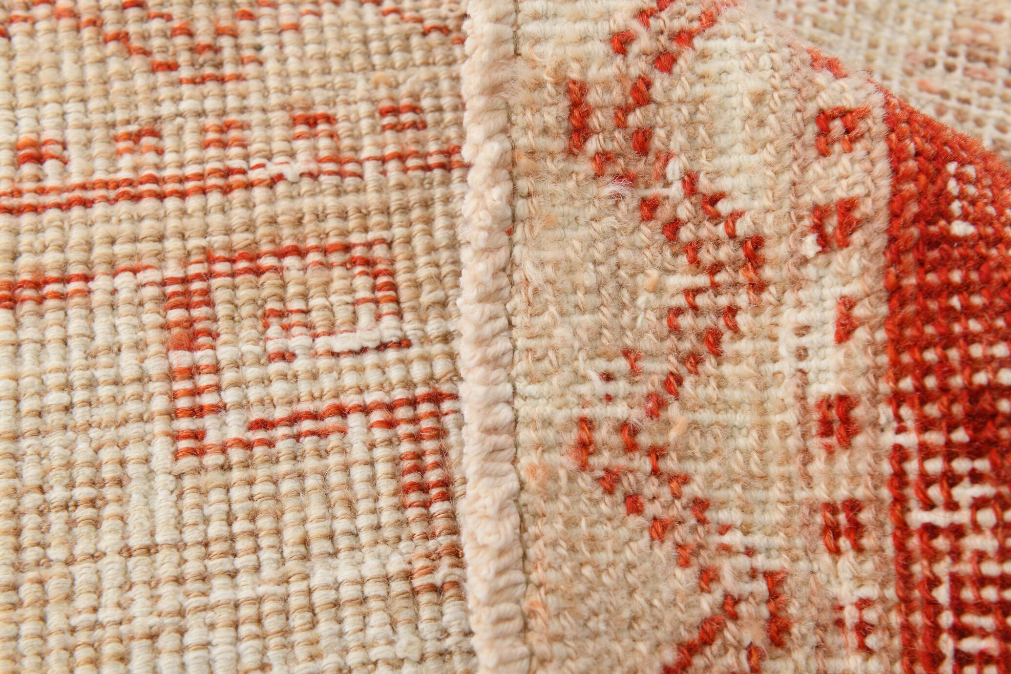 Tapis Couloir Vintage Turc, Rouge, Marron Fané & Crème Géométrique, 85x300