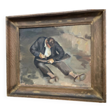 Canvas painting signed Le retourneur